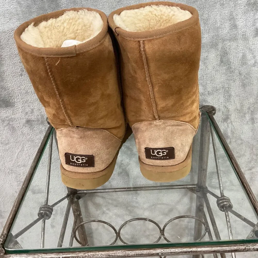 UGG AUSTRALIA Classic sherpa Boots Women's 7 Chestnut Sherpa Leather Suede 5825